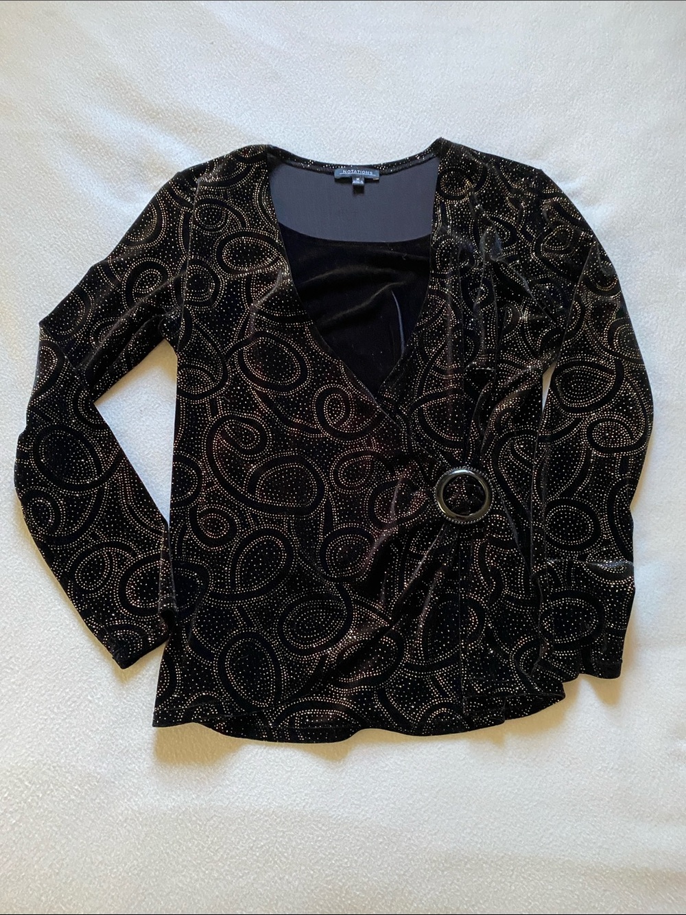 Vintage Y2K embellished notations velvet top size medium black and gold